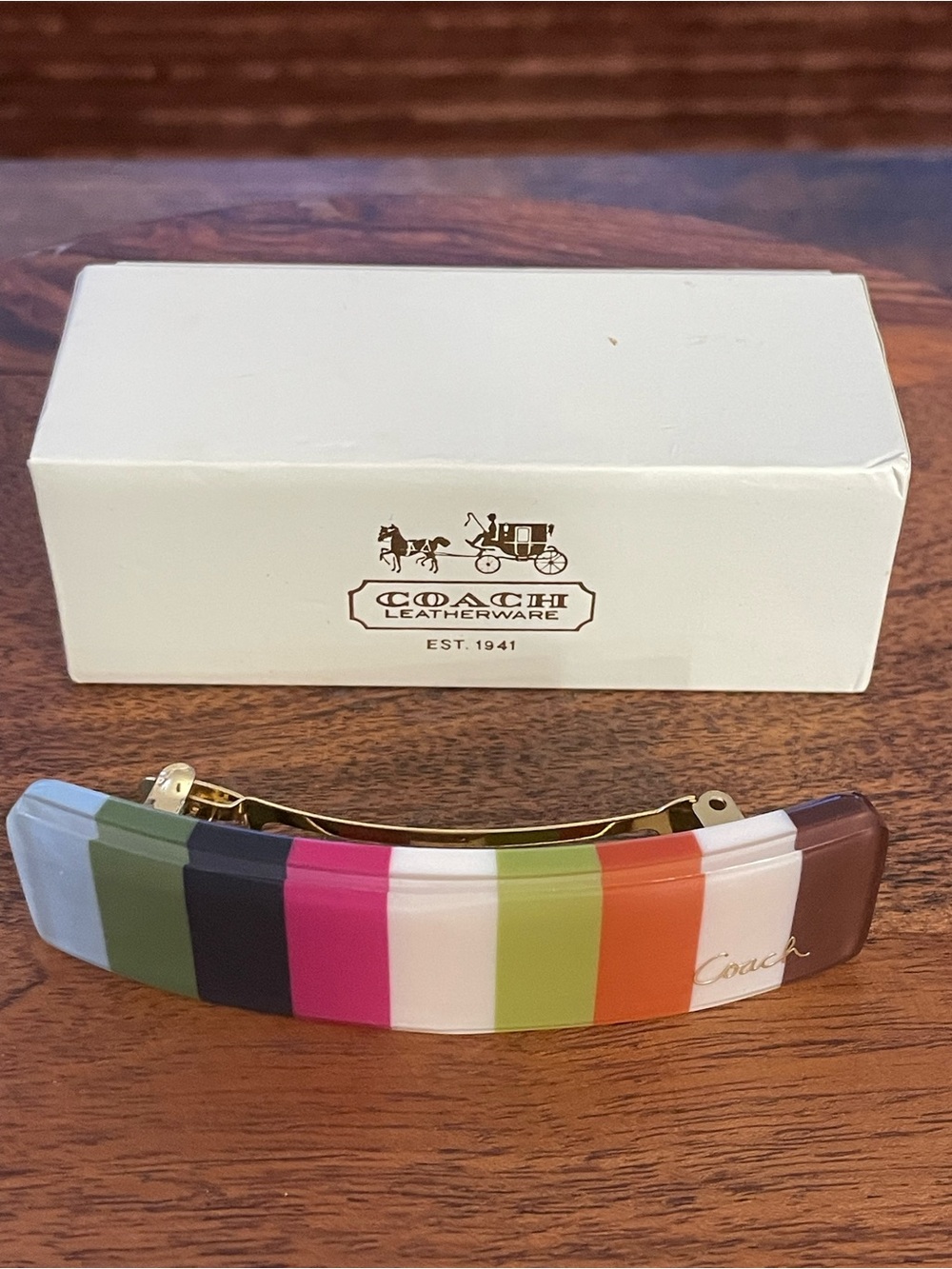 COACH Vintage Legacy Stripe Hair Barrette w/Box